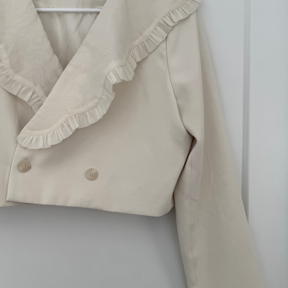 Cream Ruffled Cropped Blazer - Picture 2 of 6